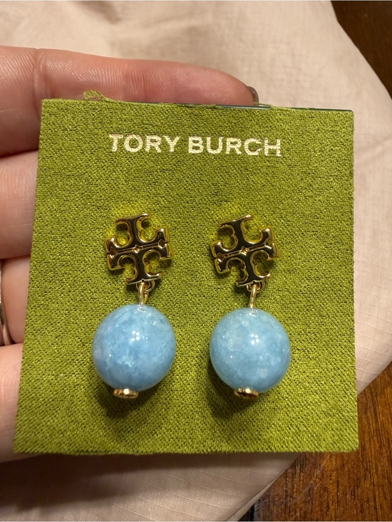 Tory Burch Jewelry - Tory Burch Kira pearl drop earrings gold-tone dangle blue faux pearls statement